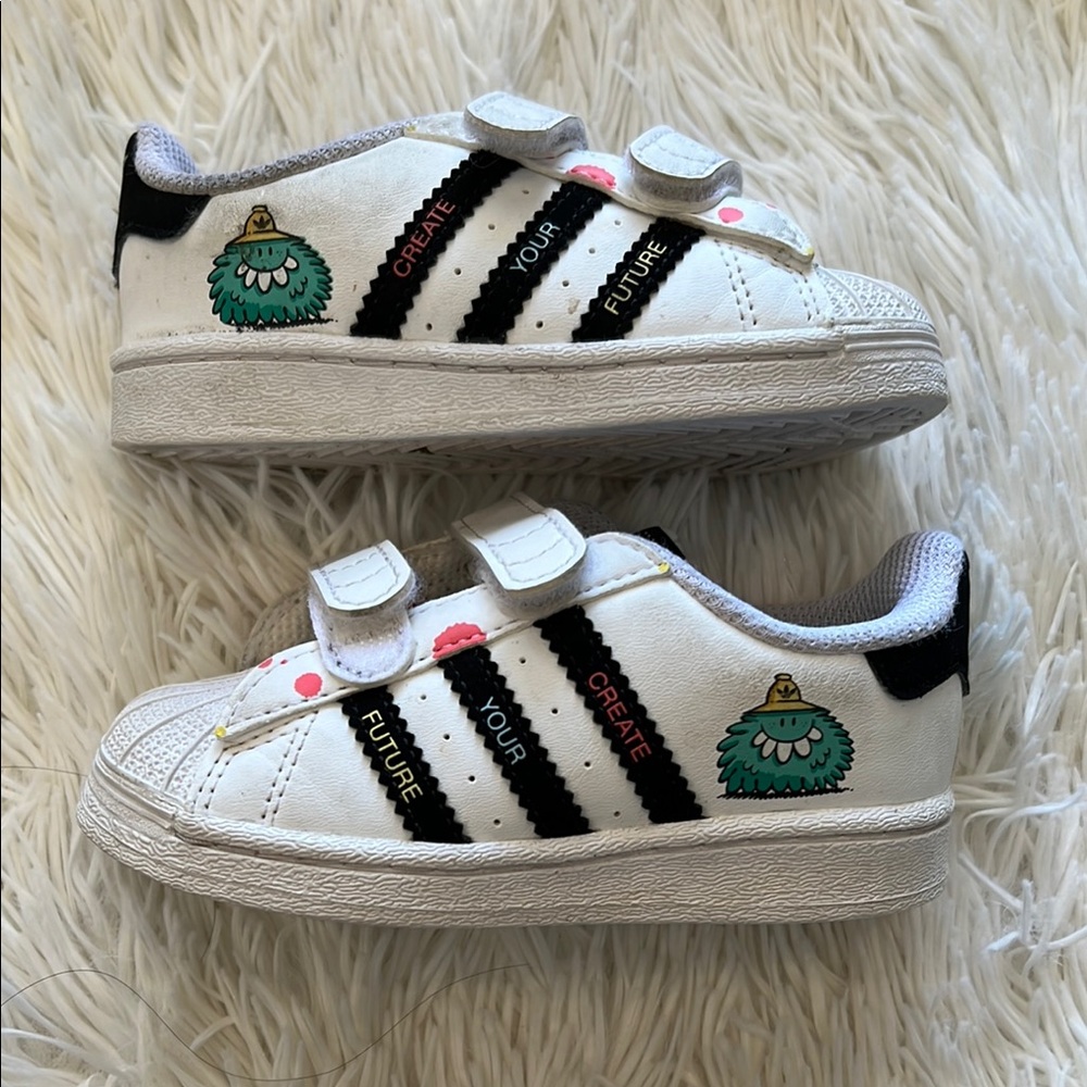 Kids White and Black Velcro Sneakers
